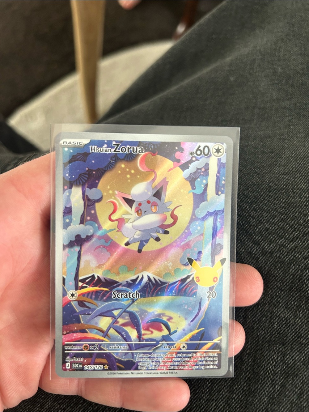 Pokemon 30th Hisuian Zorua Holographic Trading Card - Fresh pull